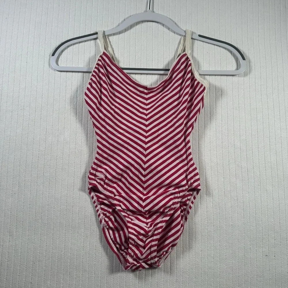 Vintage Speedo Swimsuit One Piece Red White Striped Chevron V-Neck USA Small
